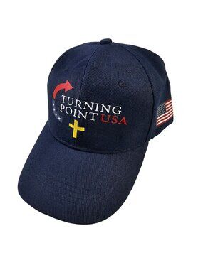 Turning Point USA Blue Strapback Baseball Hat Cap w/ American Flag Charlie Kirk